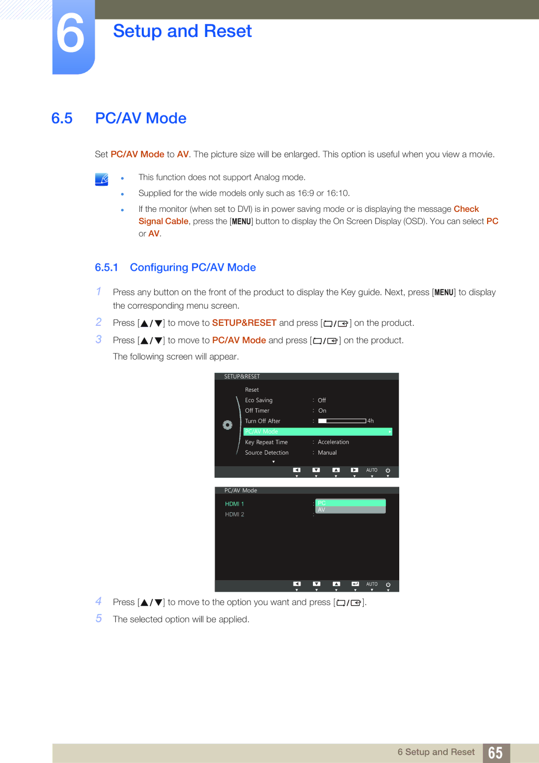 Samsung S24C750P user manual Configuring PC/AV Mode 