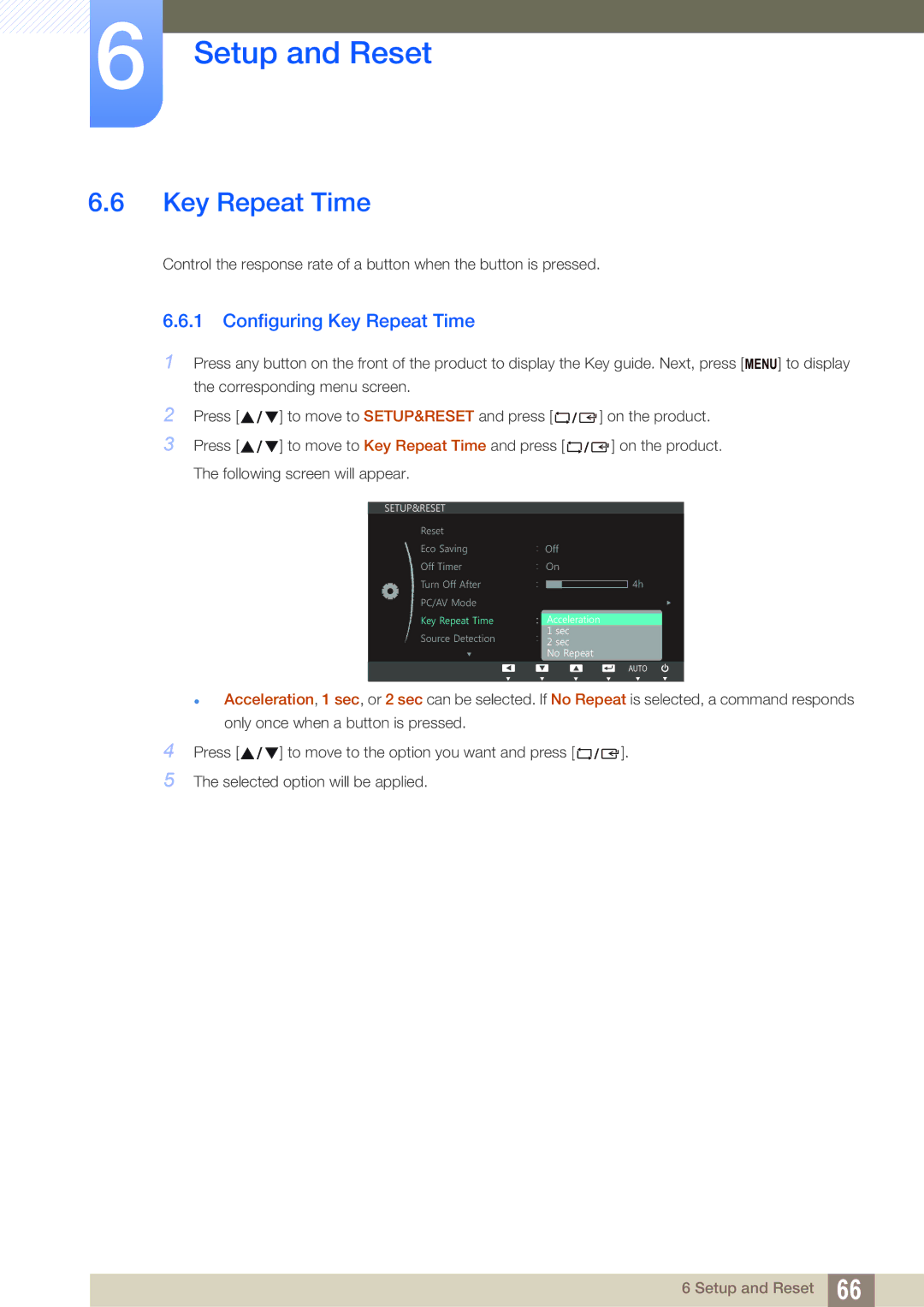 Samsung S24C750P user manual Configuring Key Repeat Time 