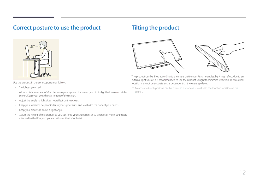 Samsung S24C770T user manual Correct posture to use the product, Tilting the product 