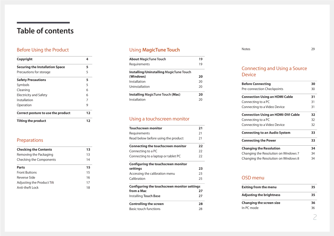 Samsung S24C770T user manual Table of contents 