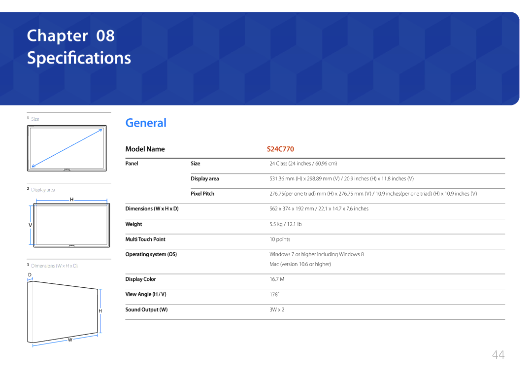 Samsung S24C770T user manual Specifications, General, Model Name 