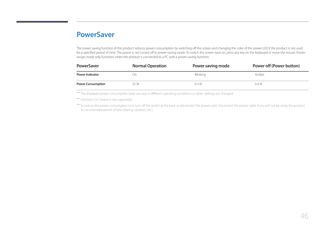 Samsung S24C770T user manual PowerSaver, Power Indicator, Power Consumption 