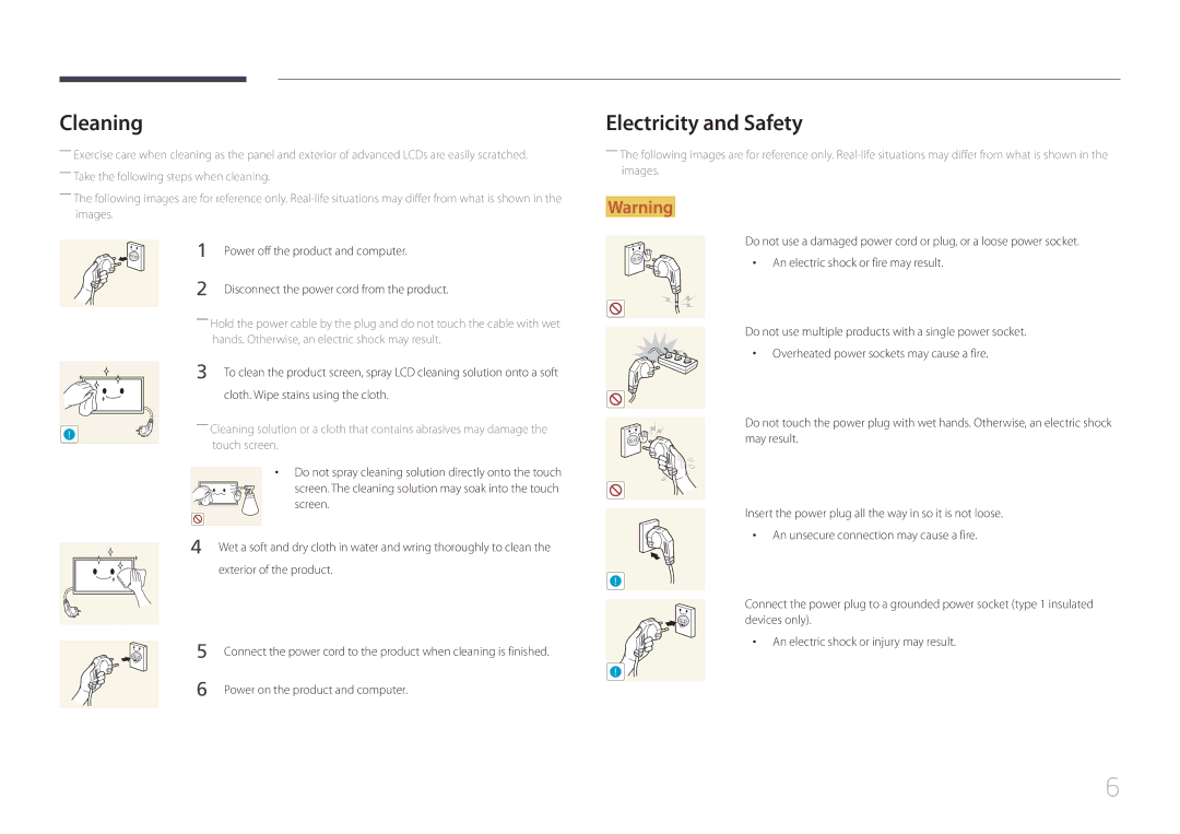 Samsung S24C770T user manual Cleaning, Electricity and Safety 