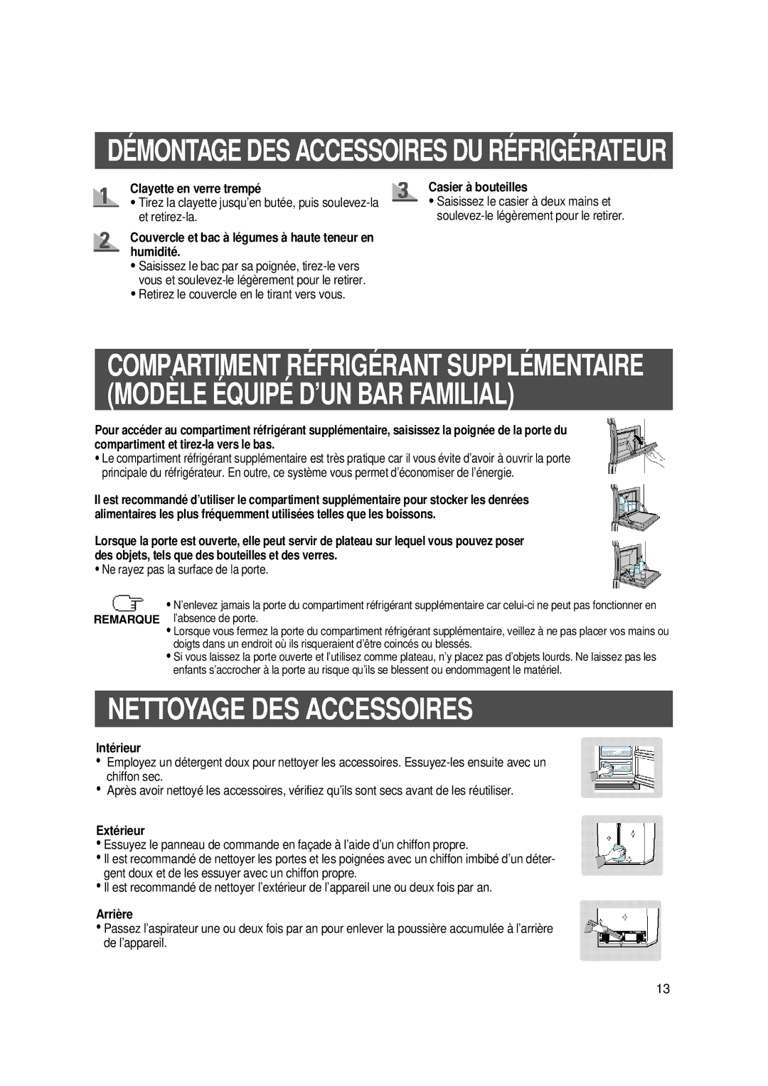 Samsung SS22WH1/XEF, S24SHPSGQN/XEF, S24SHESWQN/XEF, SS20WG1/XEF, SS22SR1/XEF, SS20XA1/XEF, SR-S20FTC Nettoyage DES Accessoires 