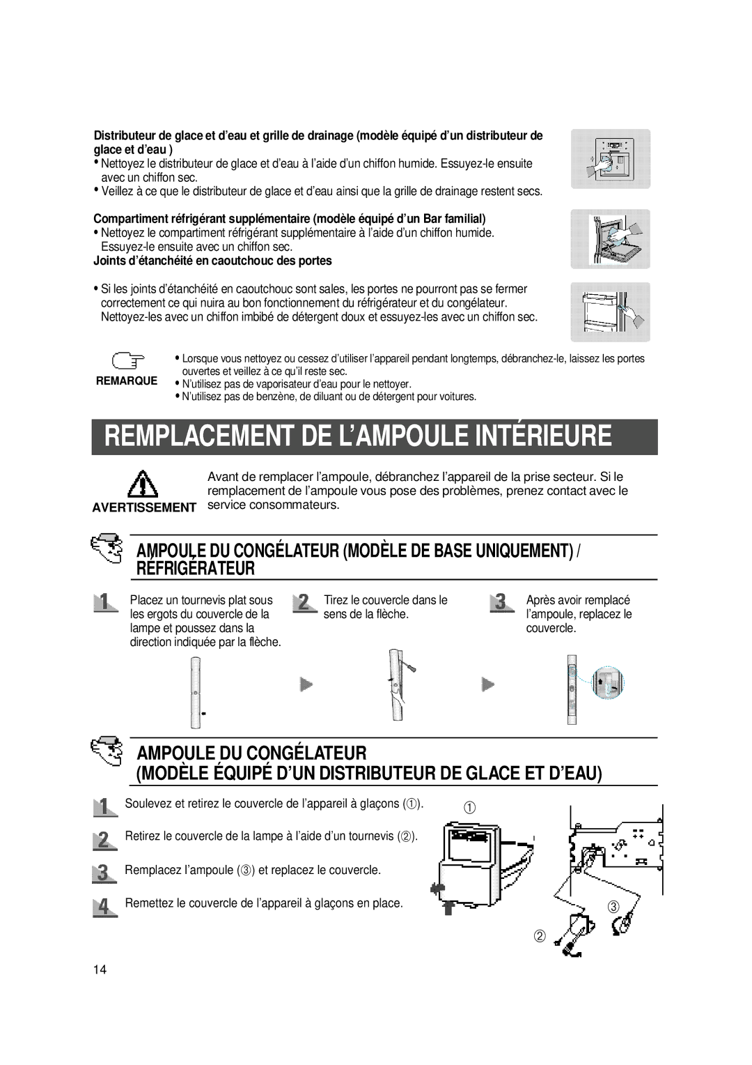 Samsung SS22WG1/XEF, S24SHPSGQN/XEF, S24SHESWQN/XEF Ampoule DU Congélateur, Joints d’étanchéité en caoutchouc des portes 