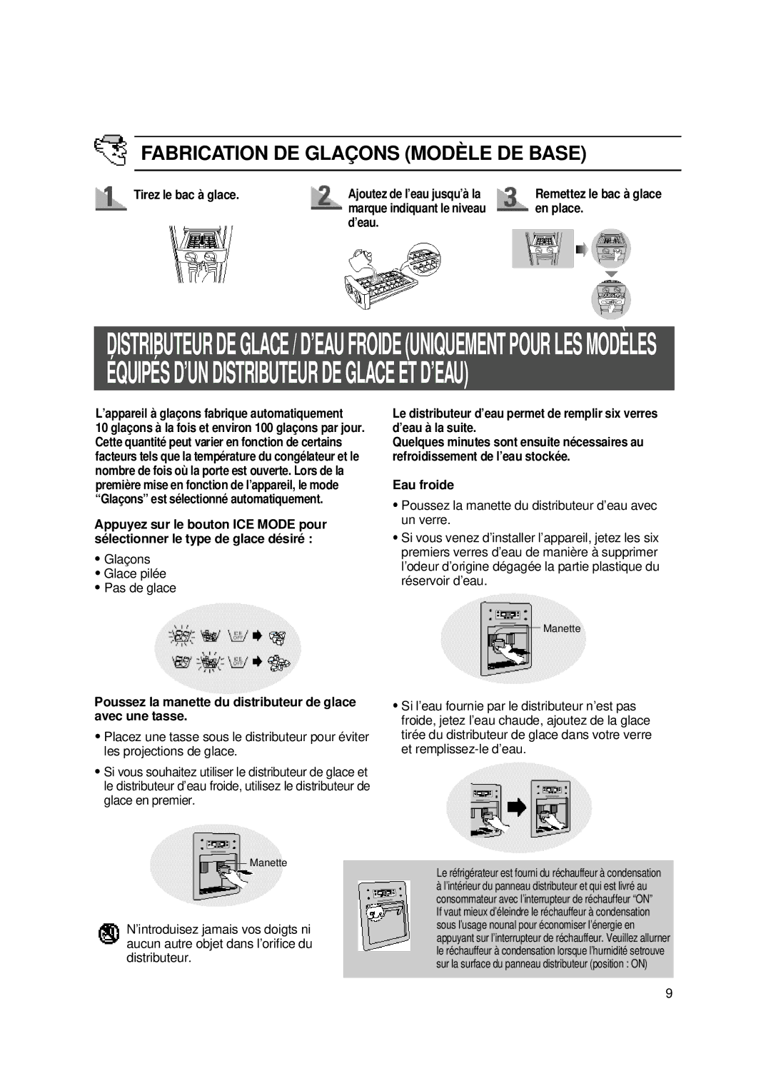 Samsung SS20XR2/XET, S24SHPSGQN/XEF, S24SHESWQN/XEF, SS20WG1/XEF, SS22SR1/XEF manual Fabrication DE Glaçons Modèle DE B ASE 