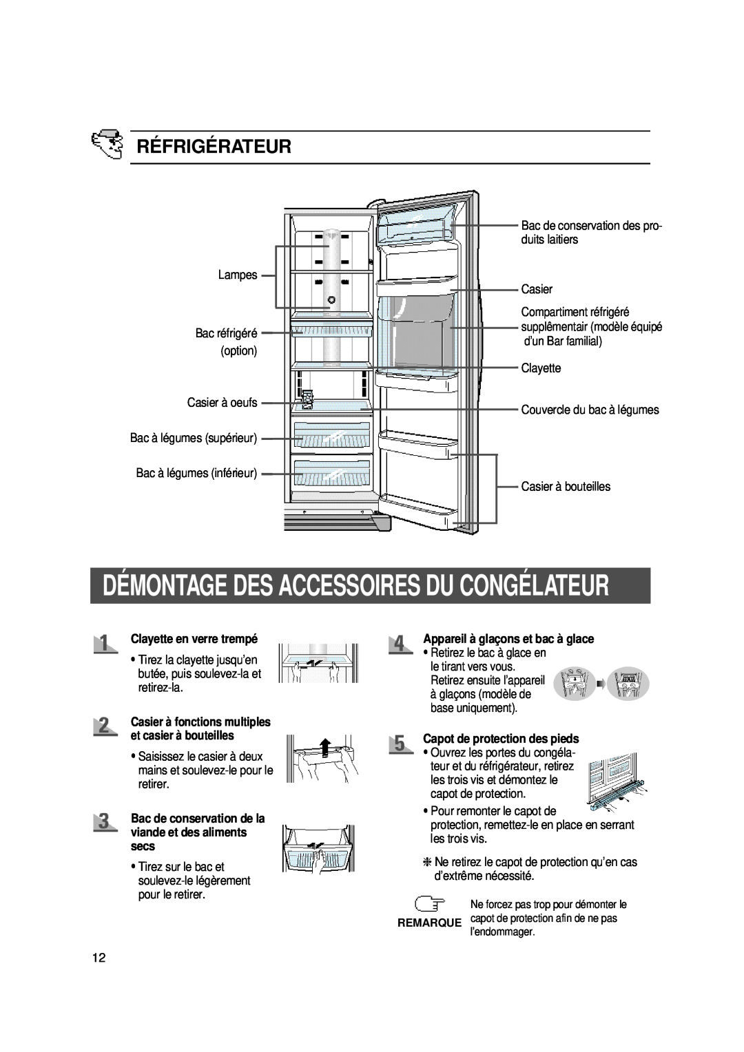 Samsung SS20WG2/XEF, SR-S20FTC Démontage Des Accessoires Du Congélateur, Réfrigéra Teur, Appareil à glaçons et bac à glace 