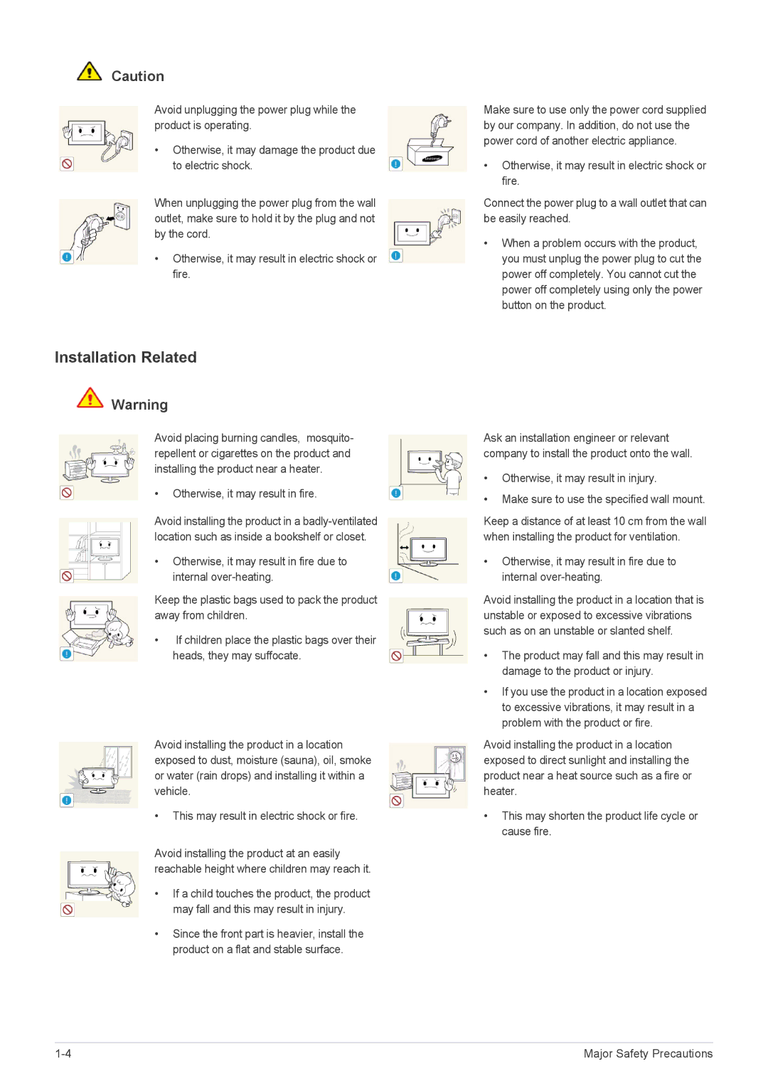 Samsung S20A350N, S27A350H, S24A350B, S20A350B, S22A350B, S23A350B Installation Related, Otherwise, it may result in fire 