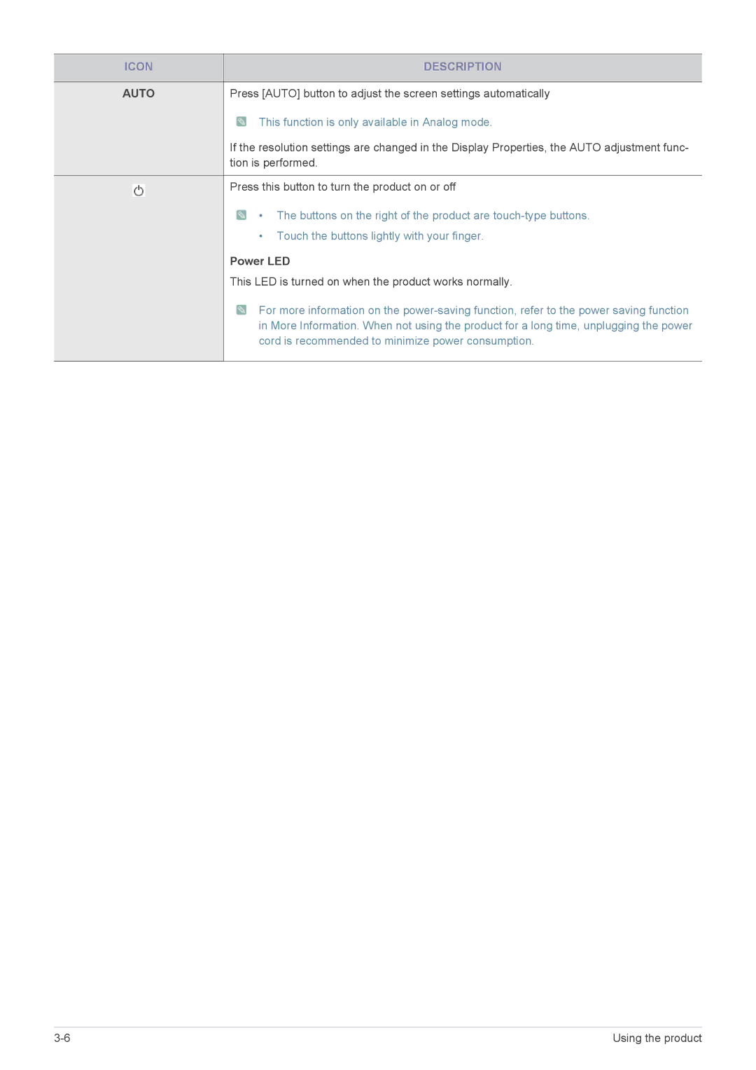 Samsung S23A550H, S27A550H, S20A550H user manual Auto, Power LED 