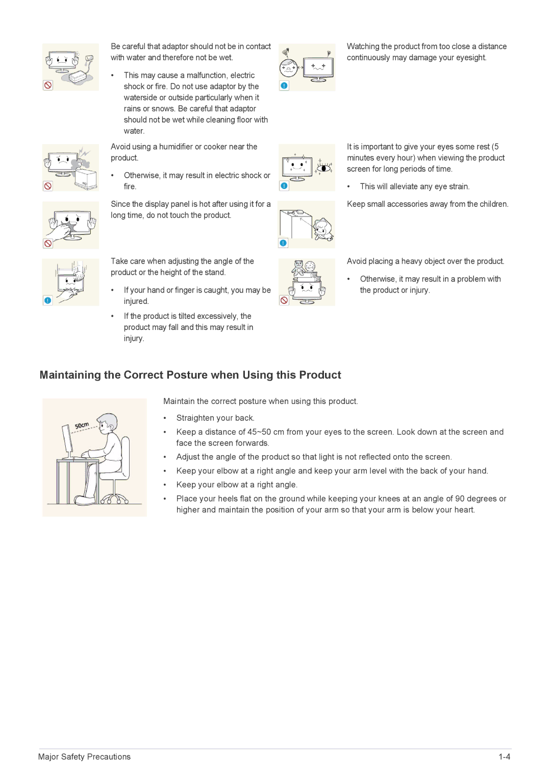 Samsung S20A550H, S27A550H, S23A550H user manual Maintaining the Correct Posture when Using this Product 