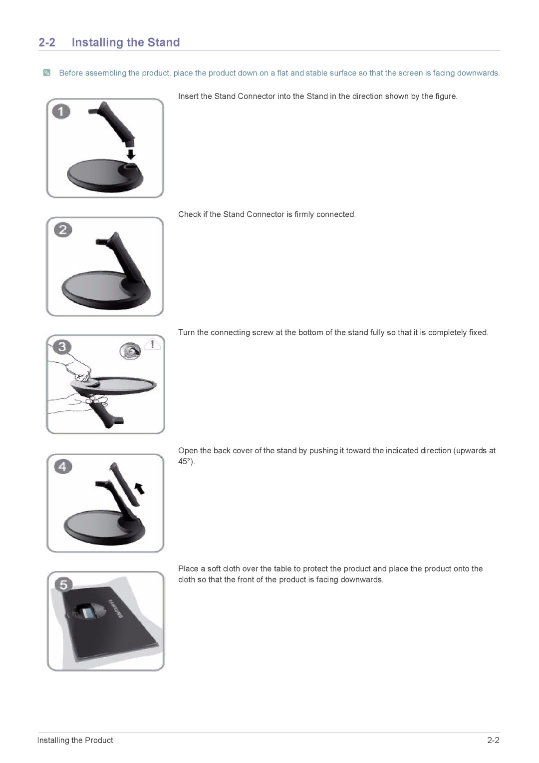 Samsung S23A550H, S27A550H, S20A550H user manual Installing the Stand 