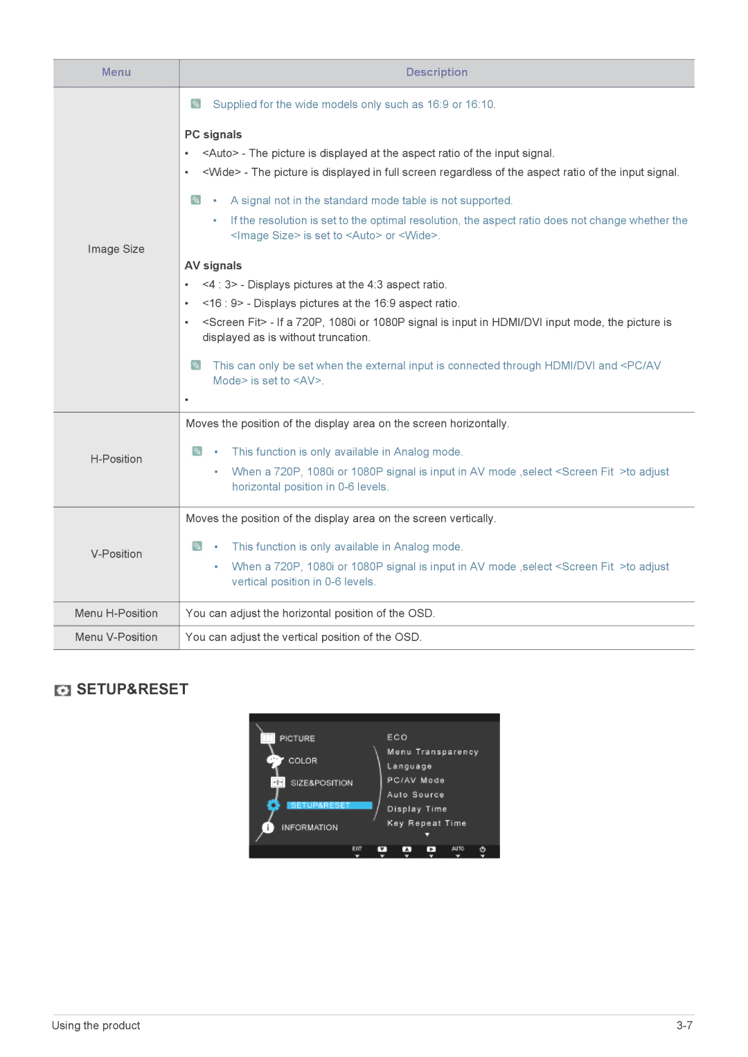 Samsung S23A550H, S27A550H, S20A550H user manual PC signals, AV signals 