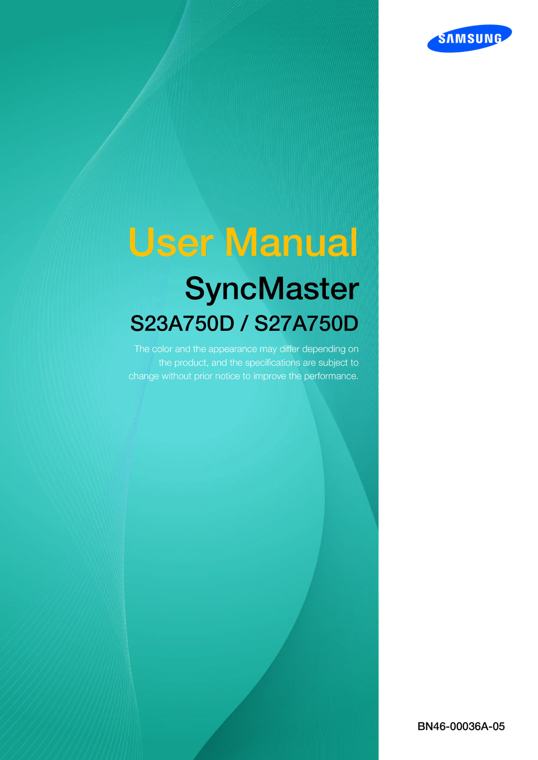 Samsung S23A750D, S27A750D user manual SyncMaster 