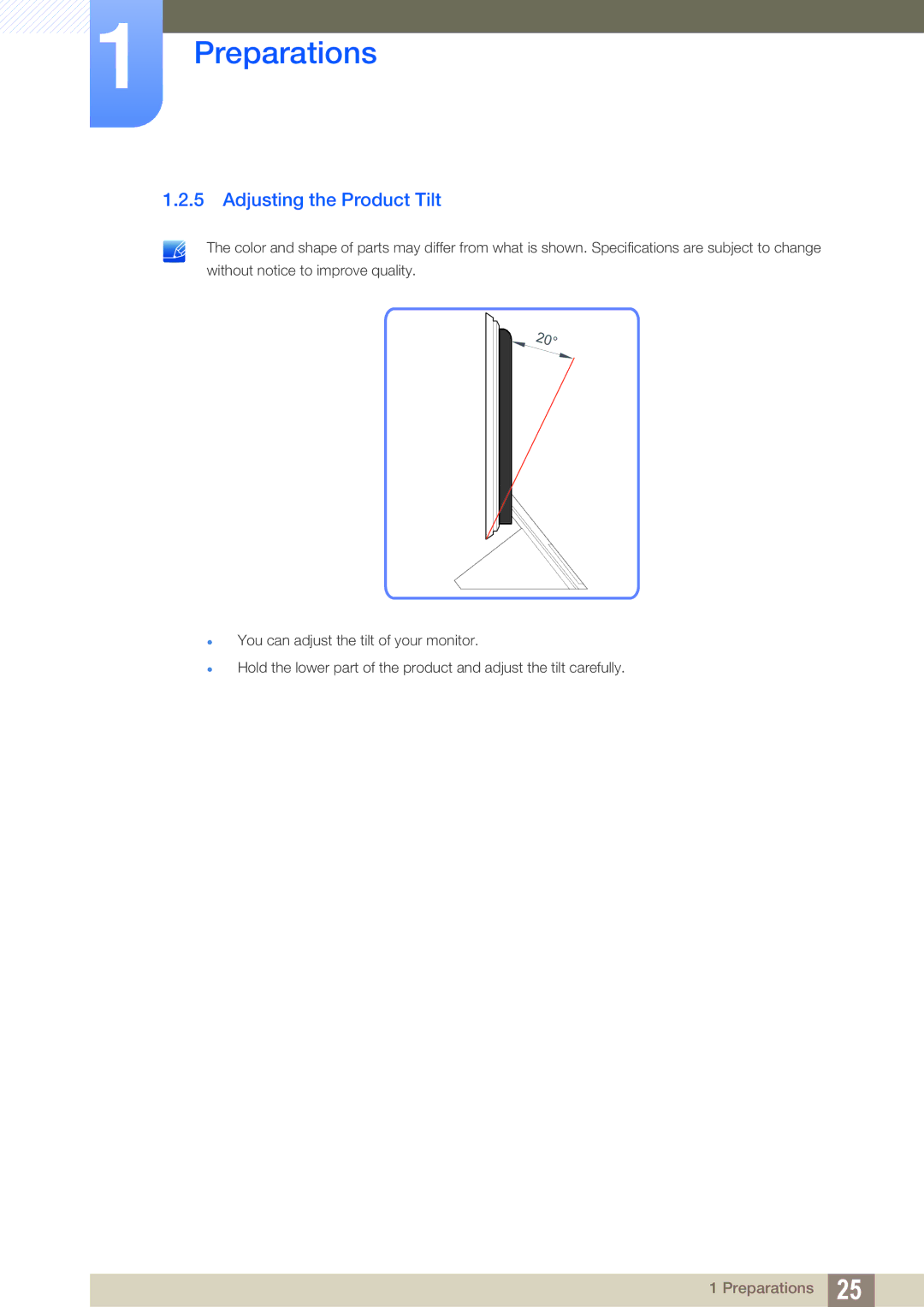 Samsung S23A750D, S27A750D user manual Adjusting the Product Tilt 