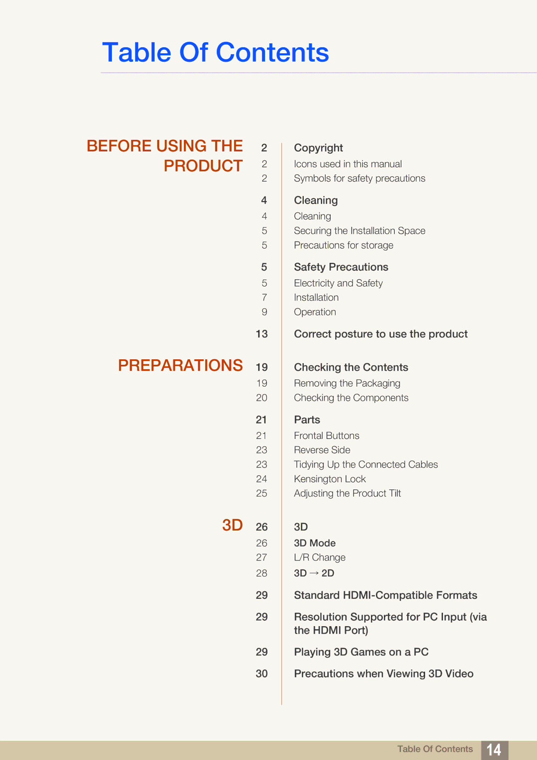 Samsung S27A750D, S23A750D user manual Table Of Contents 