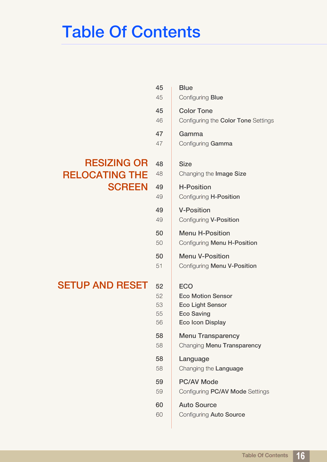 Samsung S27A750D, S23A750D user manual Resizing or Relocating the Screen Setup and Reset 