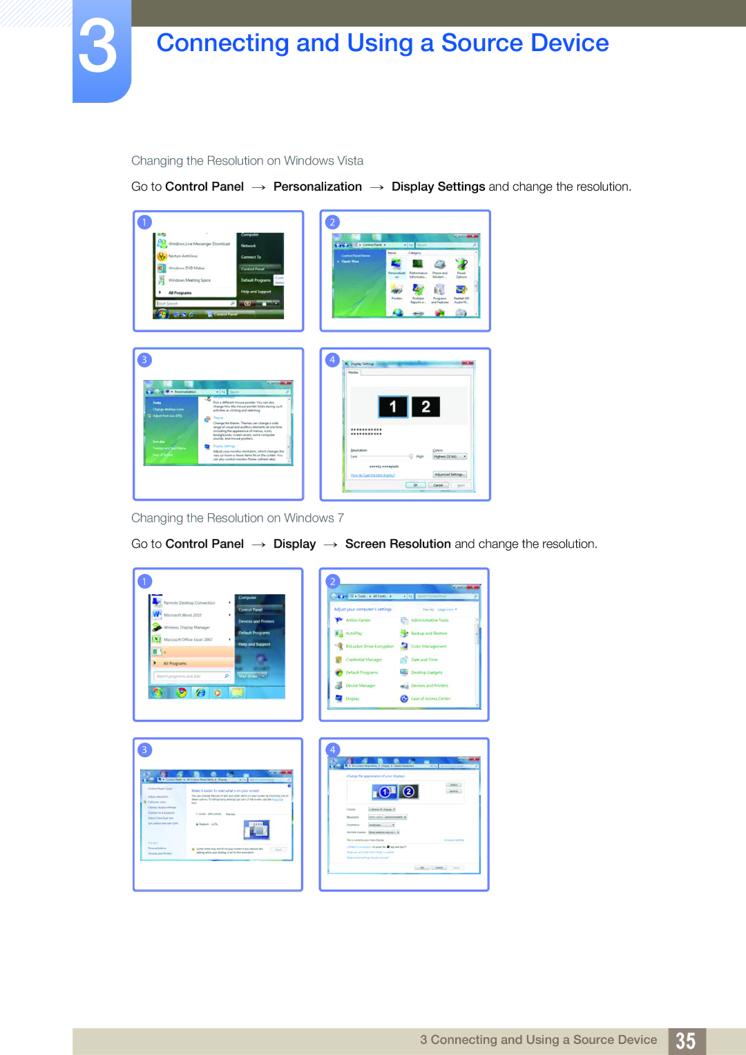 Samsung S23A750D, S27A750D user manual Changing the Resolution on Windows Vista 