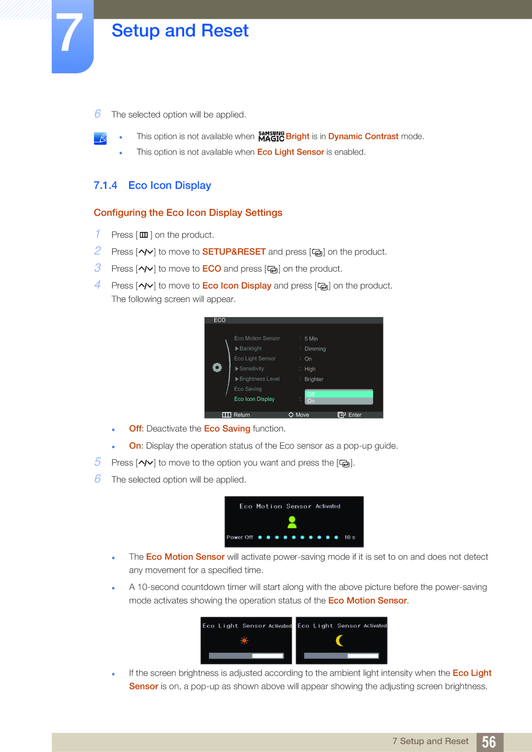 Samsung S27A750D, S23A750D user manual Configuring the Eco Icon Display Settings 