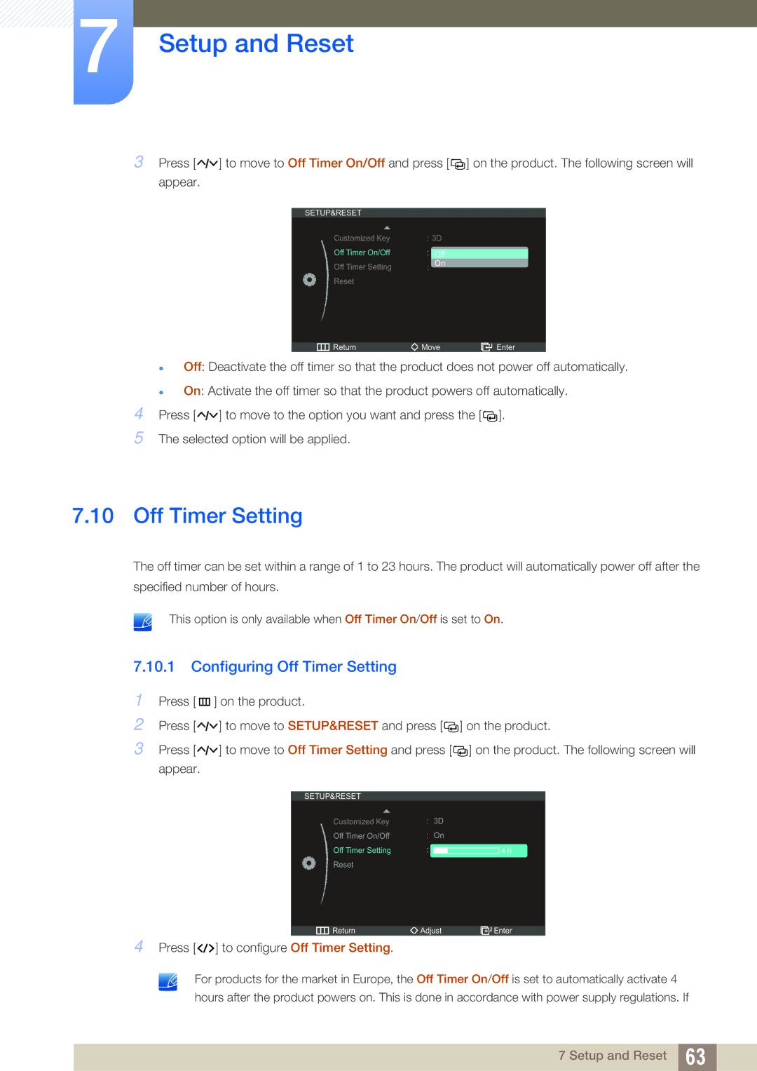 Samsung S23A750D, S27A750D user manual Configuring Off Timer Setting 