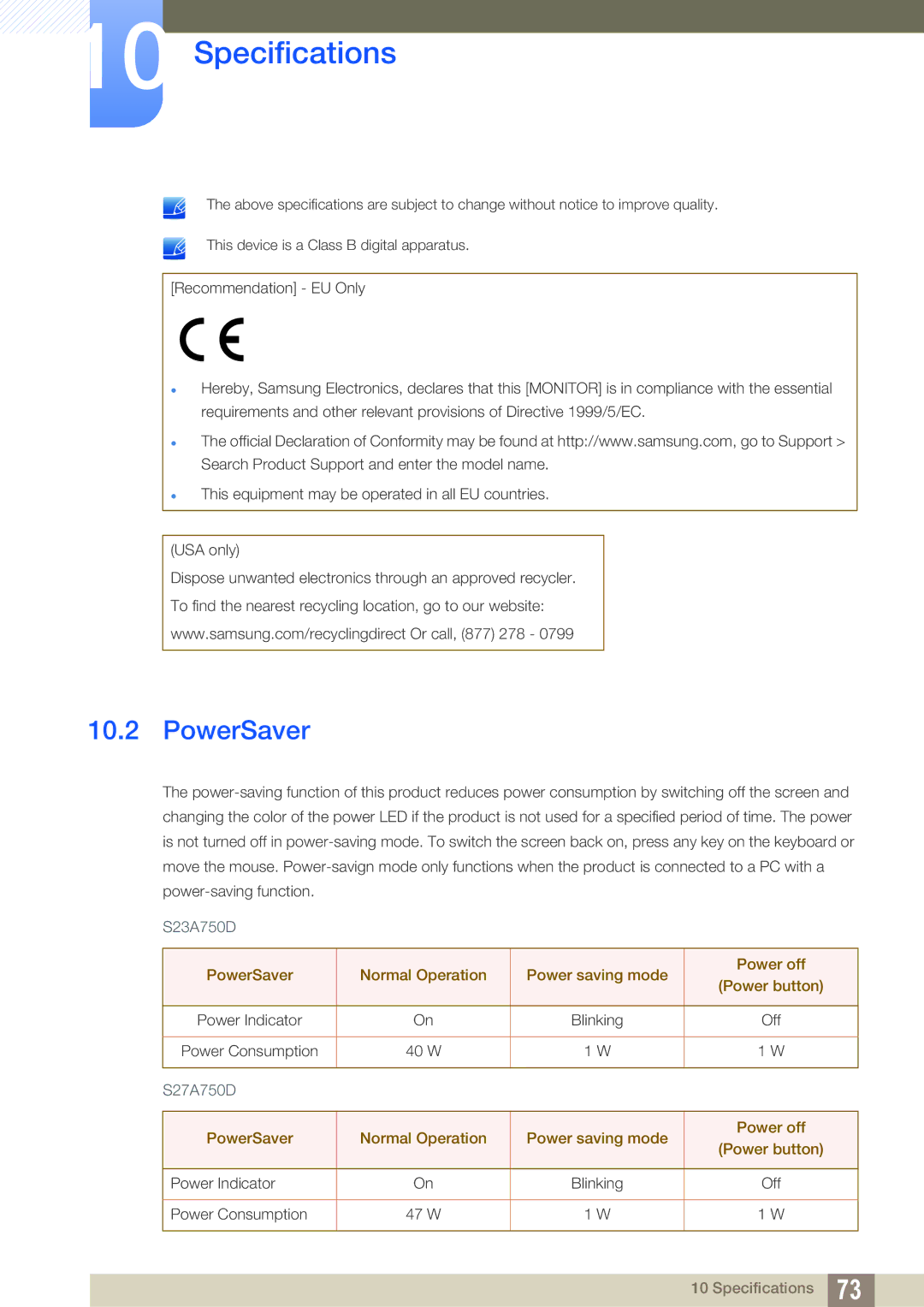 Samsung S23A750D, S27A750D user manual PowerSaver 