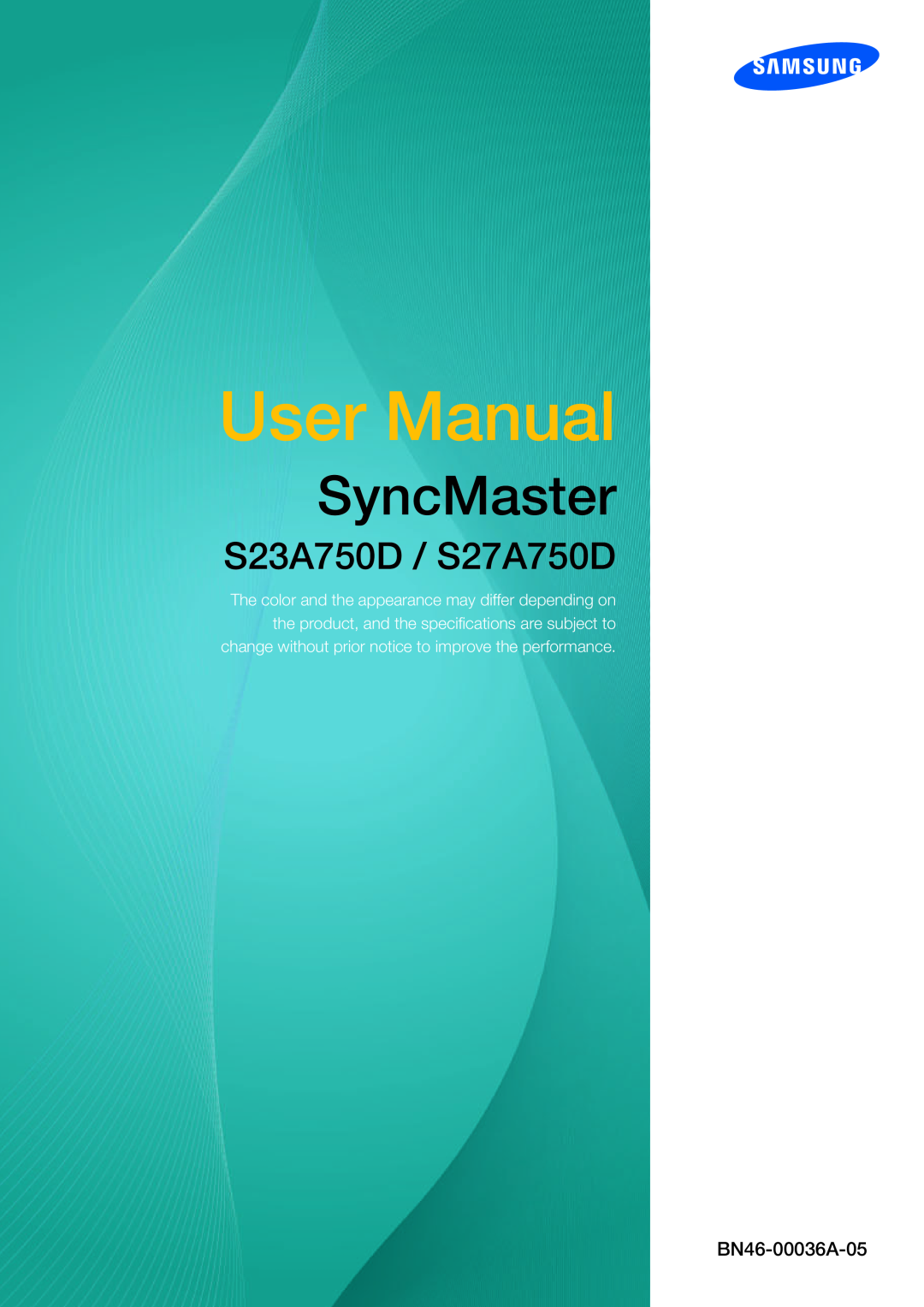 Samsung user manual User Manual, SyncMaster, S23A750D / S27A750D, BN46-00036A-05 
