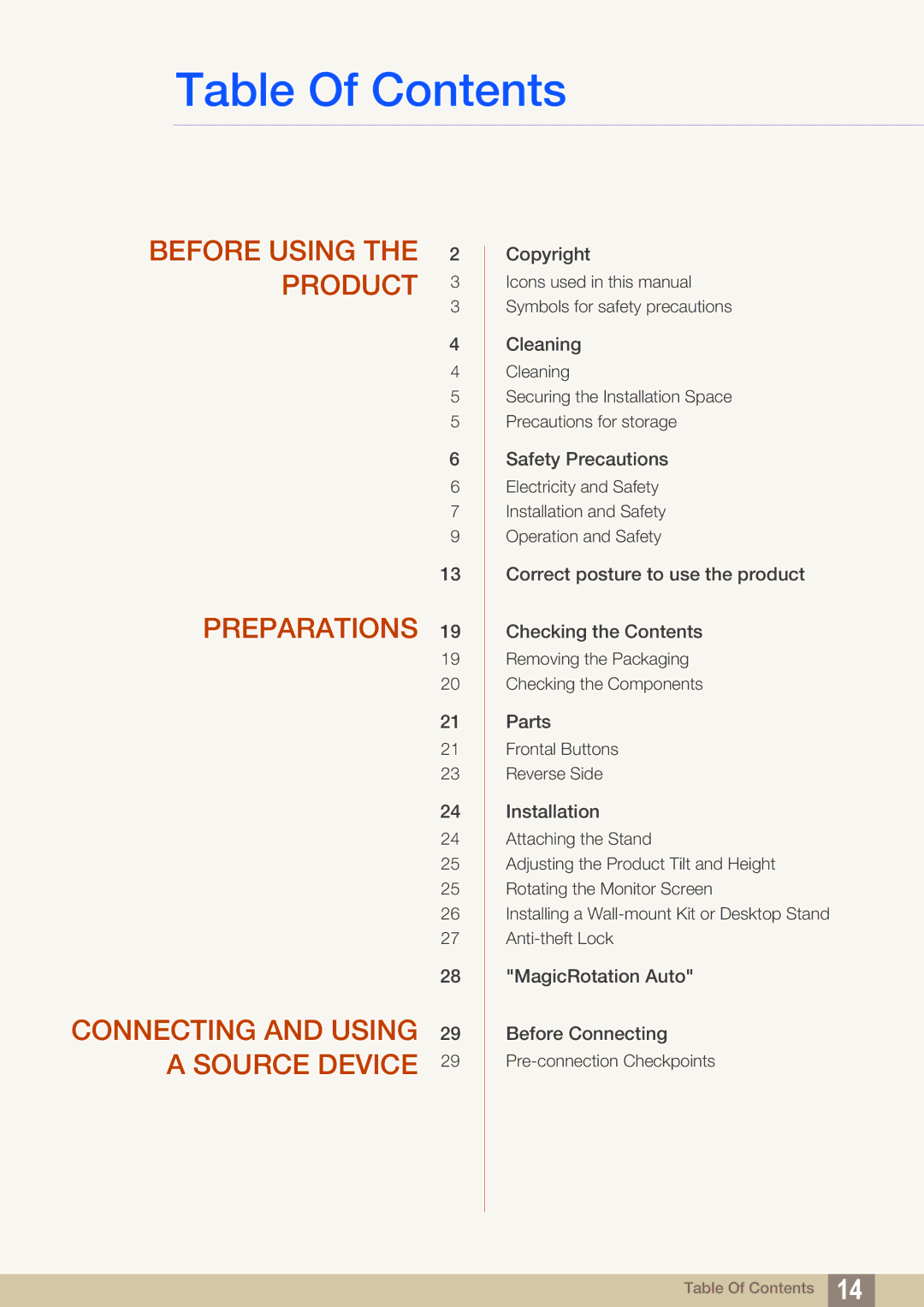 Samsung S27A850T user manual Table Of Contents 