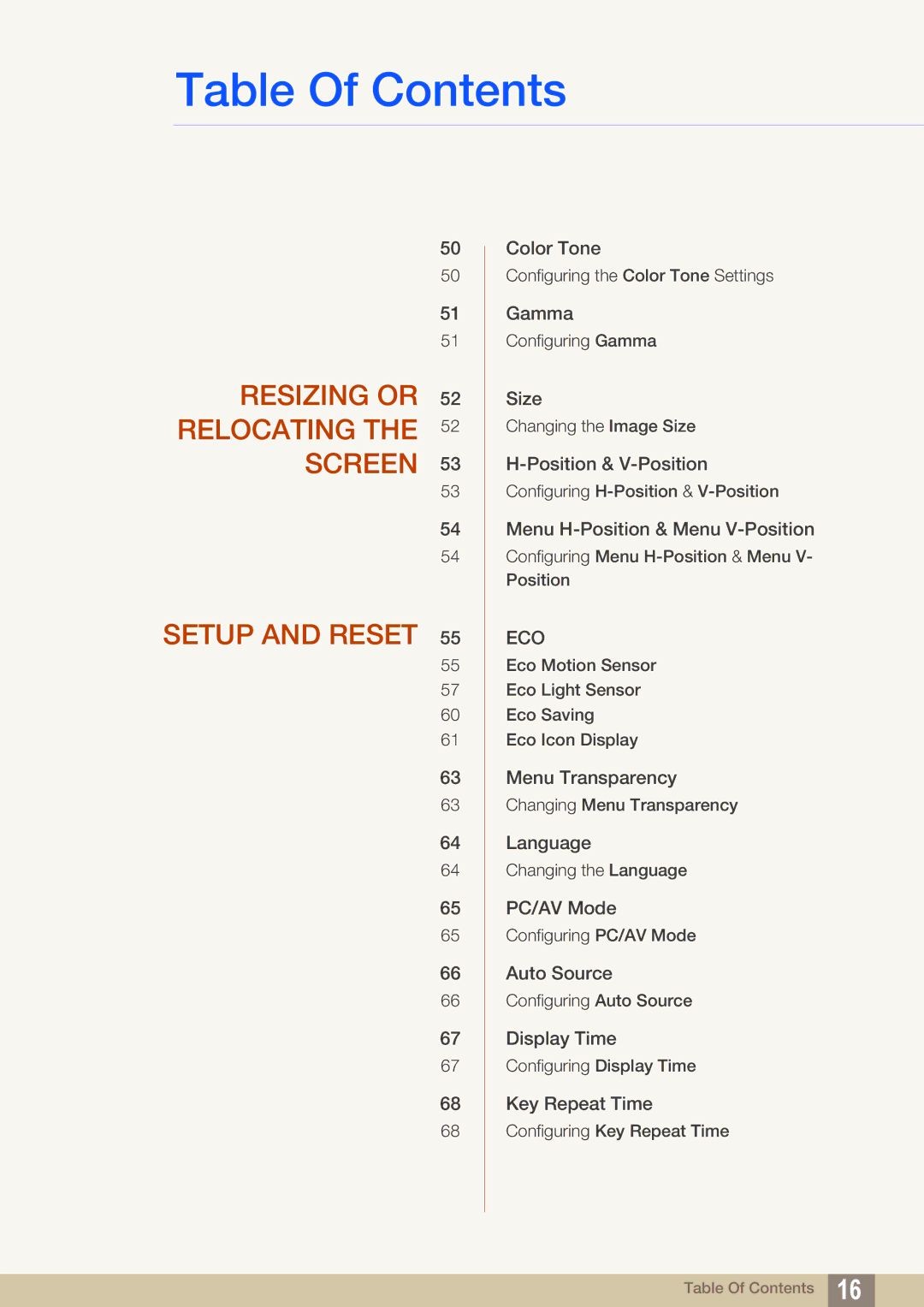 Samsung S27A850T user manual Resizing or Relocating the Screen Setup and Reset 