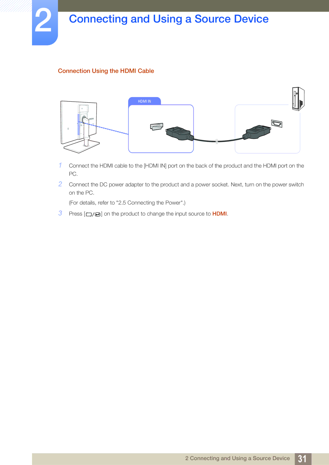 Samsung S27A850T user manual Connection Using the Hdmi Cable 