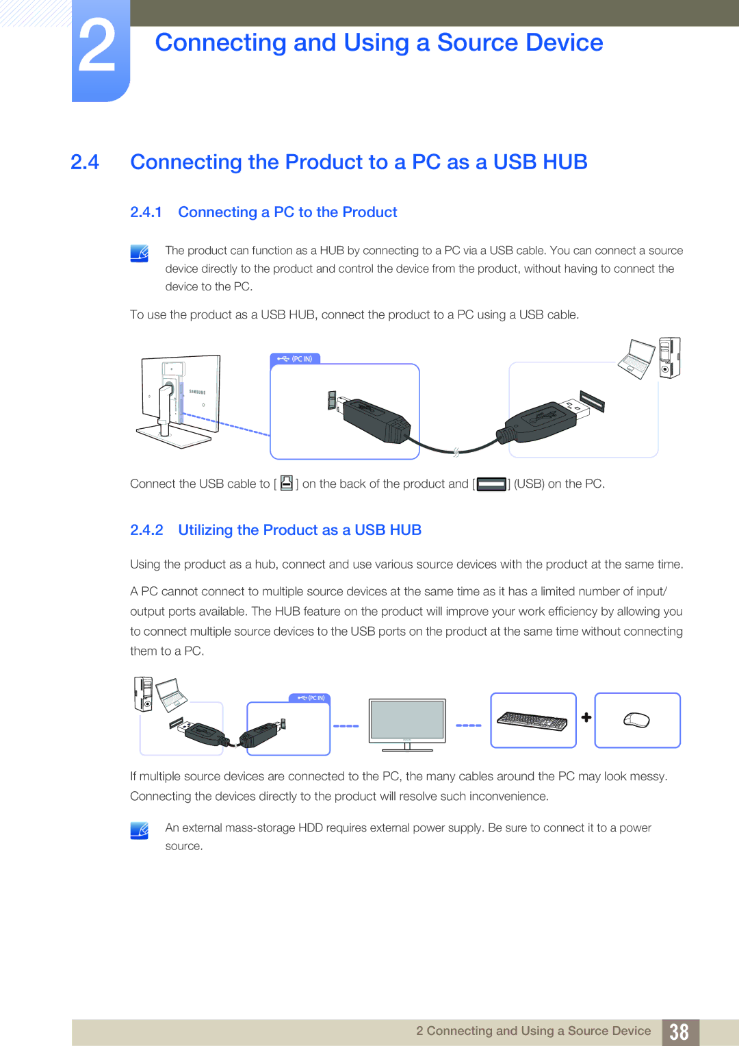 Samsung S27A850T user manual Connecting the Product to a PC as a USB HUB, Connecting a PC to the Product 