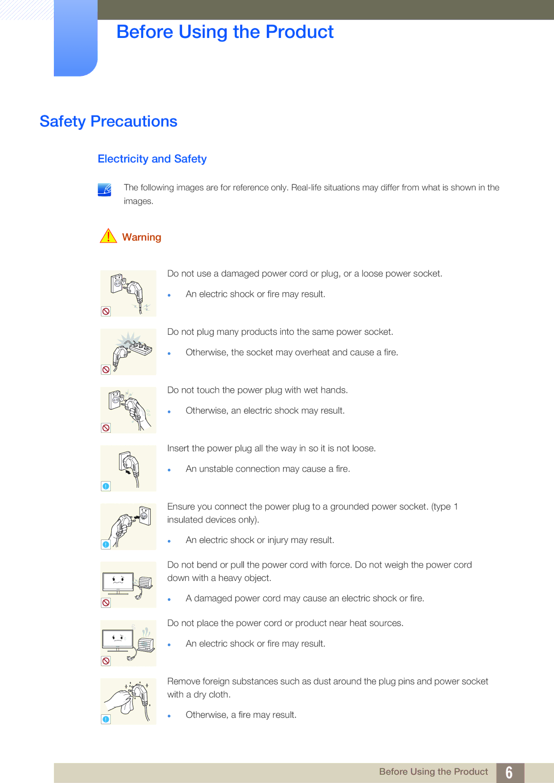 Samsung S27A850T user manual Safety Precautions, Electricity and Safety 