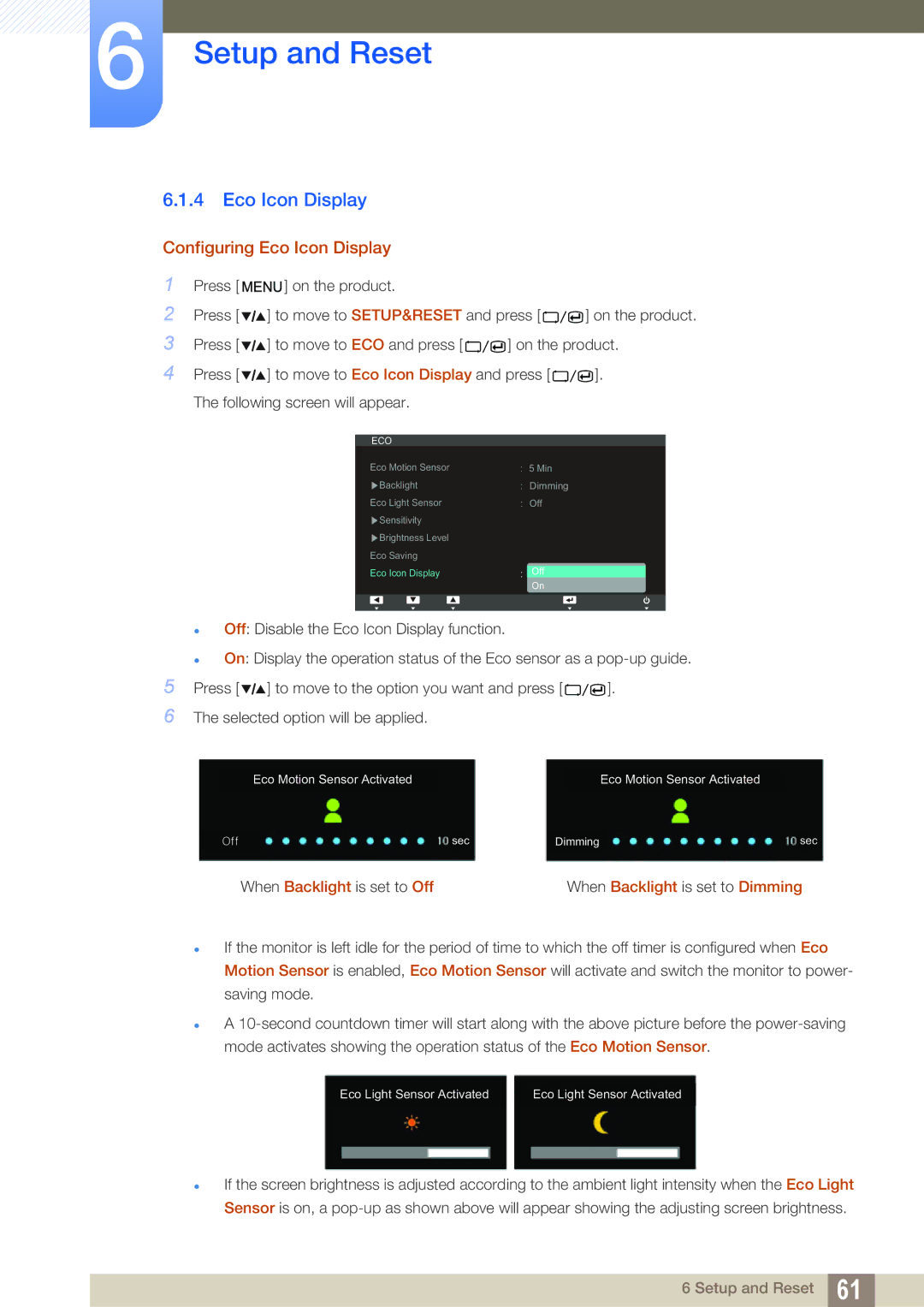 Samsung S27A850T user manual Configuring Eco Icon Display 