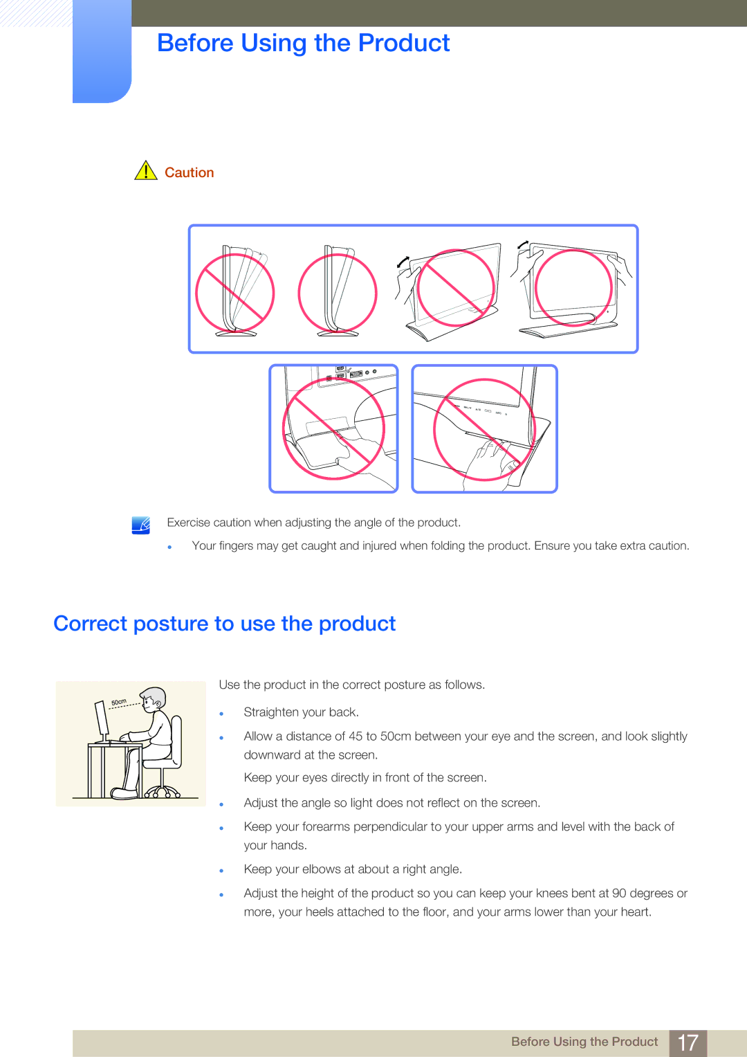 Samsung S27B750V user manual Correct posture to use the product 