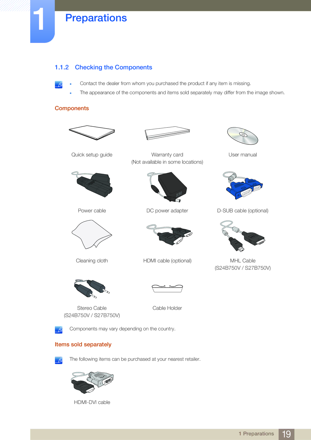 Samsung S27B750V user manual Checking the Components 