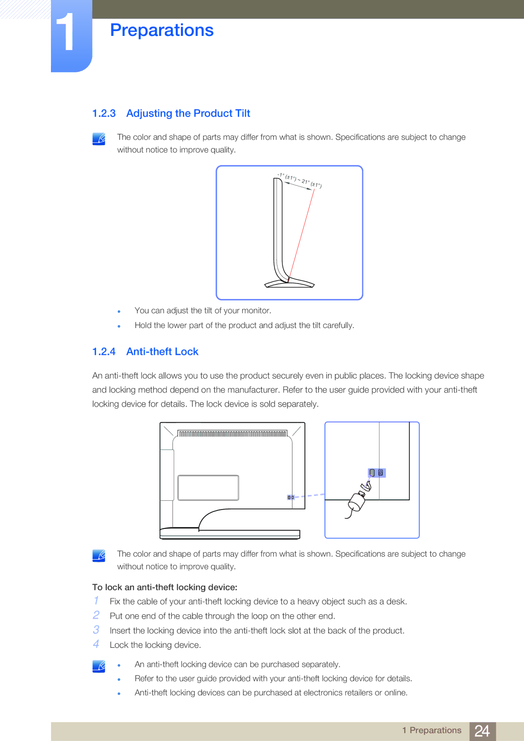 Samsung S27B750V user manual Adjusting the Product Tilt, Anti-theft Lock 