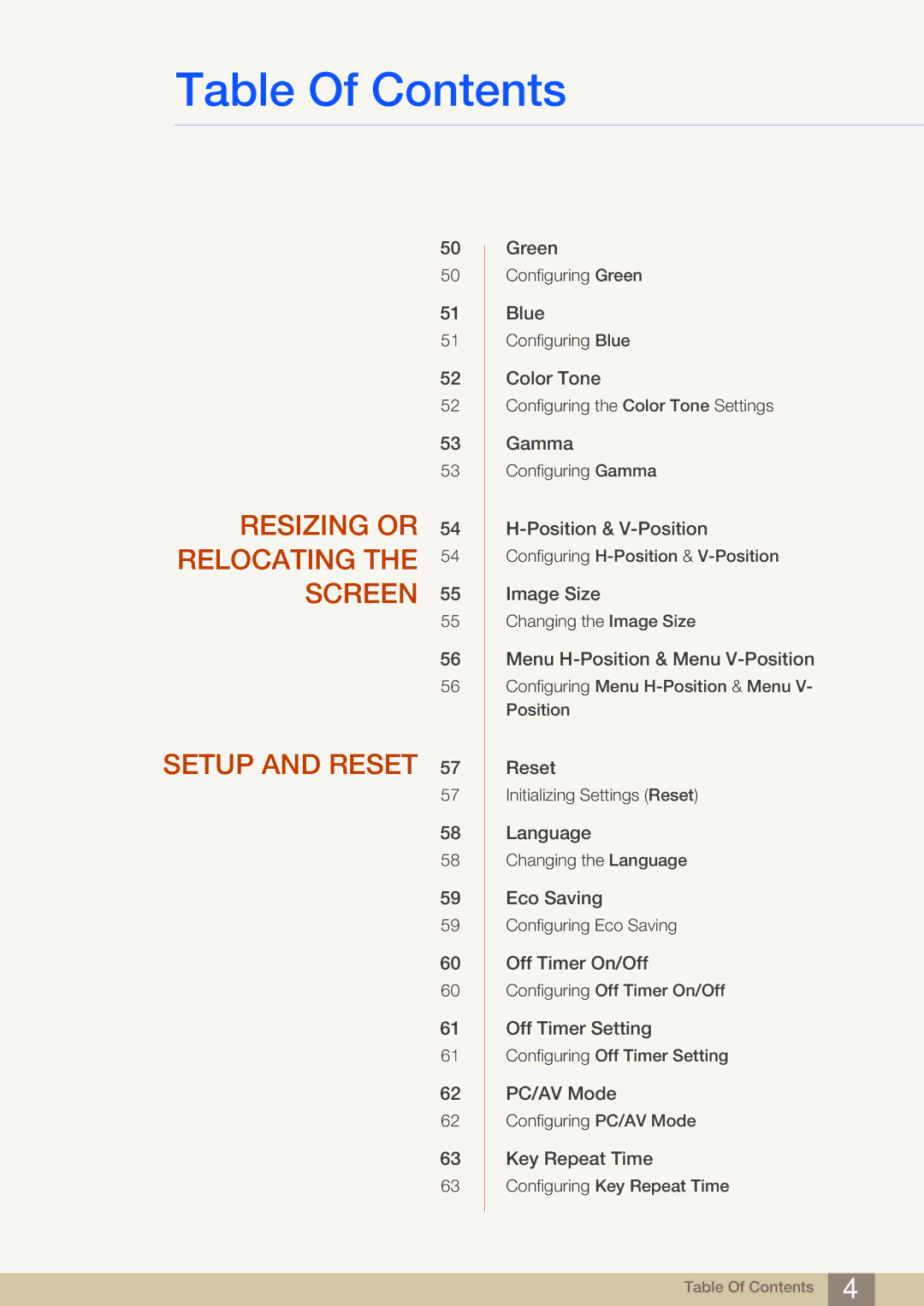 Samsung S27B750V user manual Resizing or Relocating the Screen Setup and Reset 