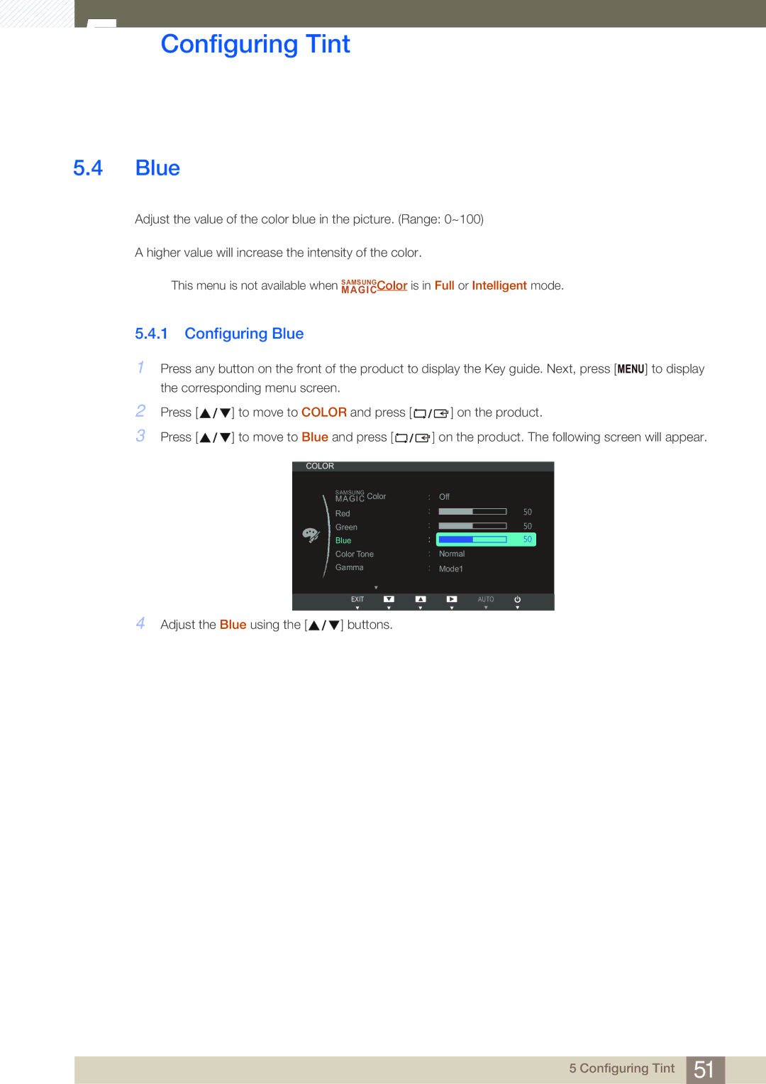 Samsung S27B750V user manual Configuring Blue 