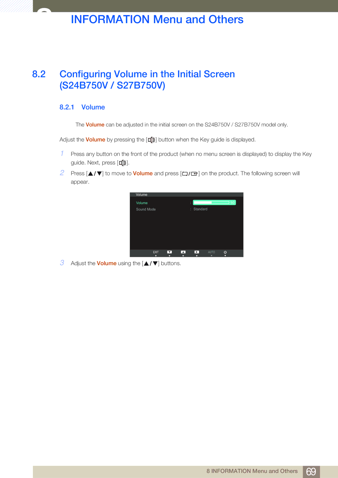 Samsung user manual Configuring Volume in the Initial Screen S24B750V / S27B750V 