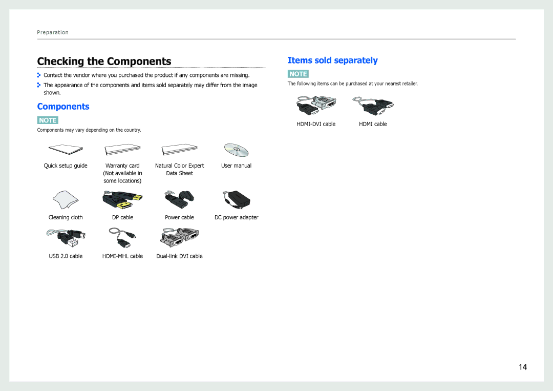 Samsung S27B970D user manual Checking the Components, Items sold separately 