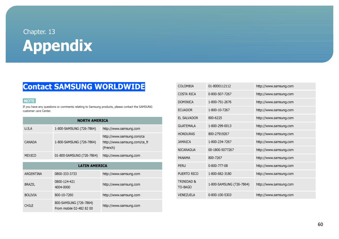 Samsung S27B970D user manual Appendix, Contact Samsung Worldwide 