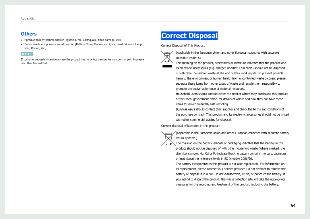 Samsung S27B970D user manual Correct Disposal, Others 