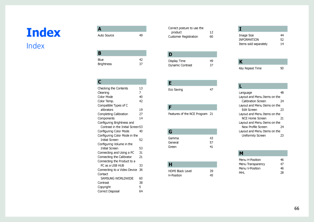 Samsung S27B970D user manual Index 