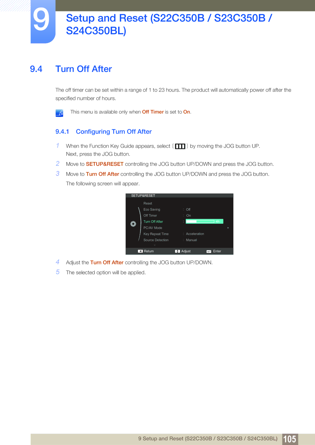 Samsung S27C350H user manual Turn Off After 