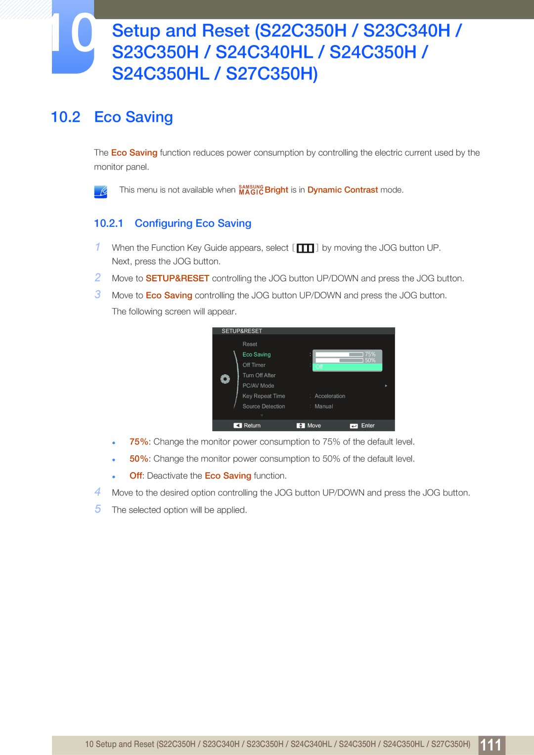 Samsung S27C350H user manual Turn Off After PC/AV Mode Key Repeat Time 