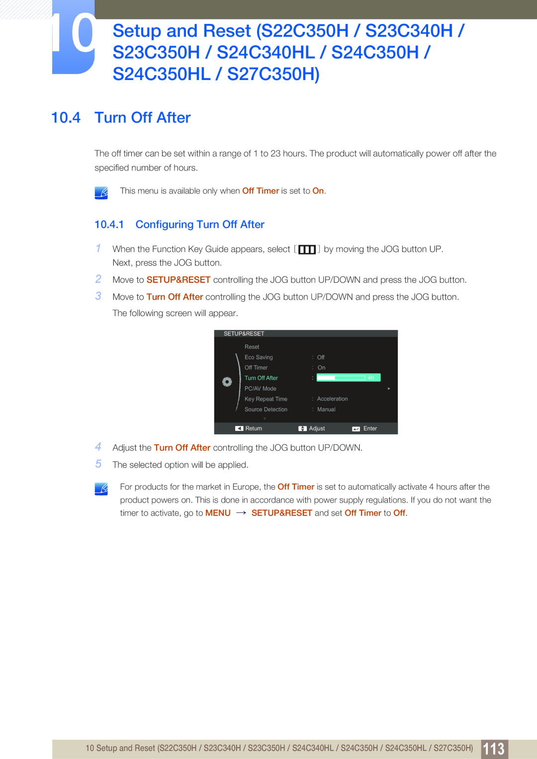 Samsung S27C350H user manual 4h Return Adjust Enter 