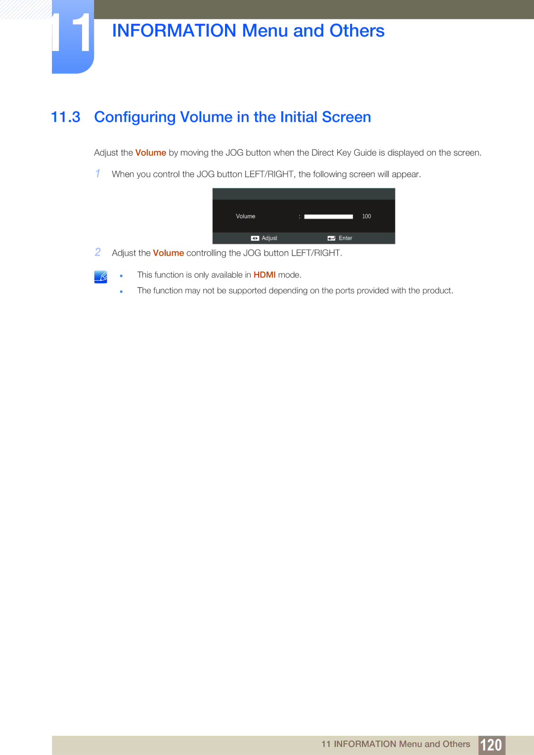 Samsung S27C350H user manual Configuring Volume in the Initial Screen 