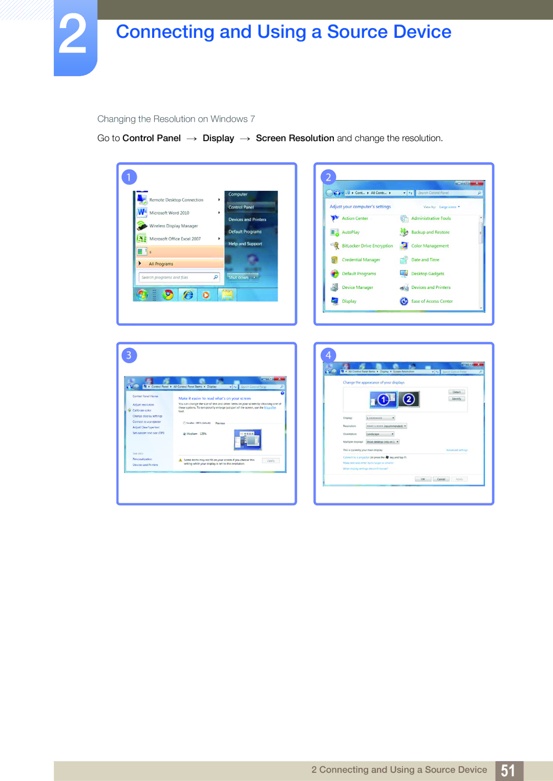 Samsung S27C350H user manual Changing the Resolution on Windows 