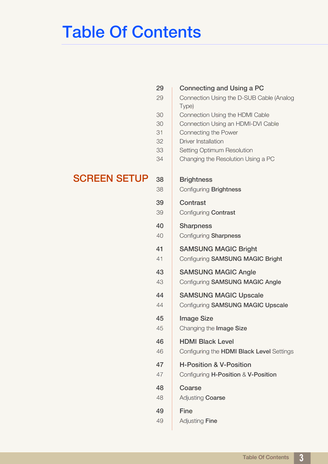 Samsung S27C390H user manual Screen Setup 