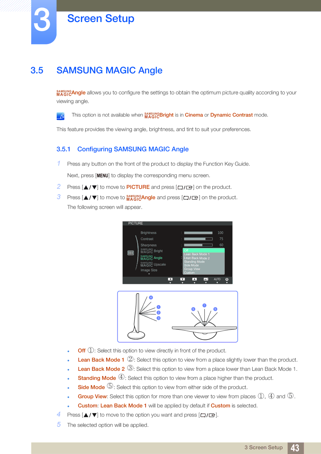 Samsung S27C390H user manual Configuring Samsung Magic Angle 