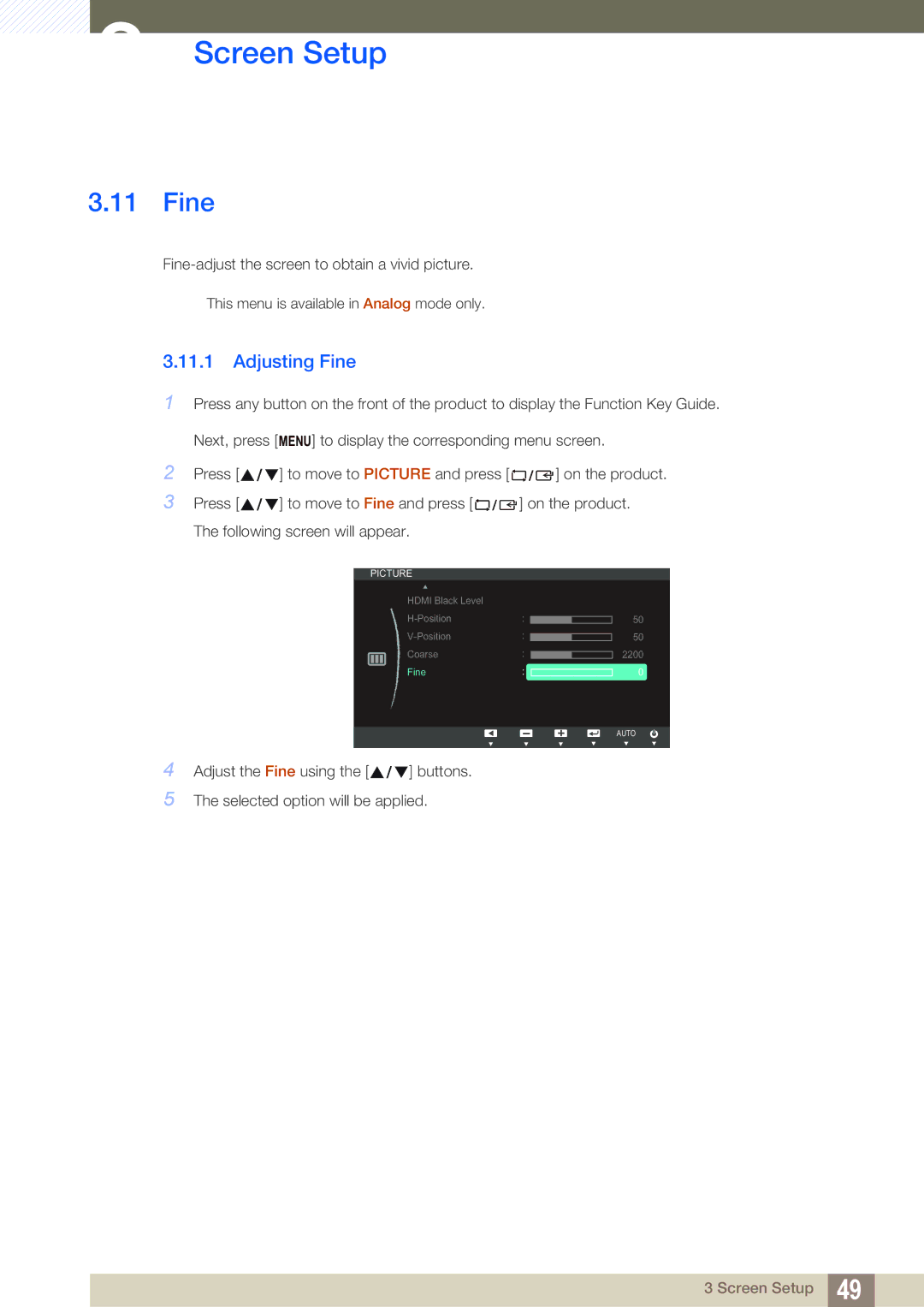 Samsung S27C390H user manual Adjusting Fine 