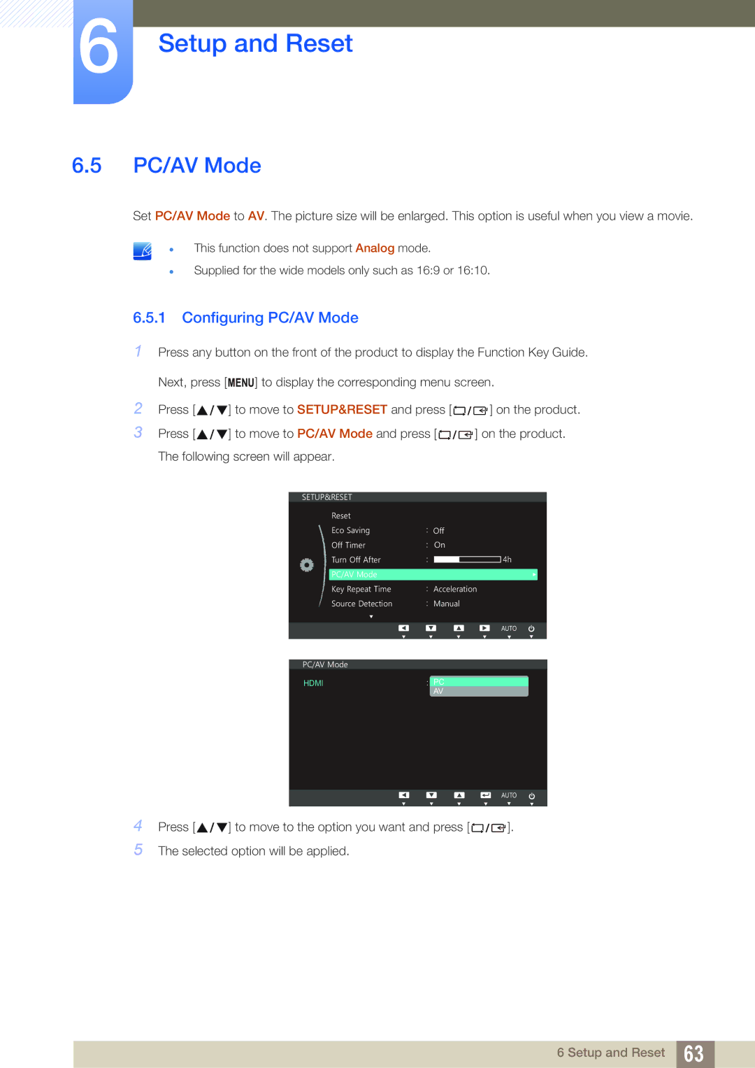 Samsung S27C390H user manual Configuring PC/AV Mode 